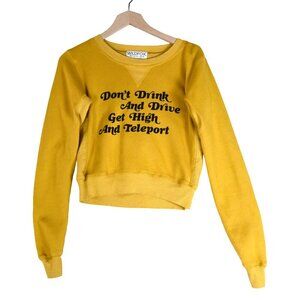 Wildfox Yellow Graphic Sweatshirt Size S Y2K Cropped Pullover Los Angeles